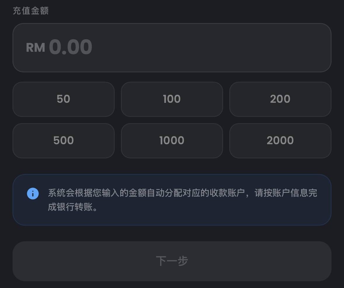 示意图:输入充值金额并点击下一步